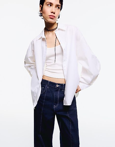 Bershka Oversize-Hemd Mit Weiten Ärmeln Damen S Weiss günstig online kaufen