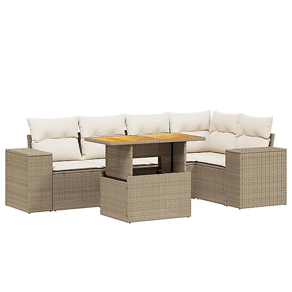 vidaXL 6-Tlg Garten-Sofagarnitur mit Kissen Beige Poly Rattan 3272626 günstig online kaufen
