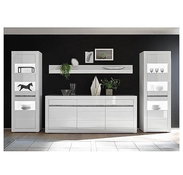 Lomadox Wohnwand COGO-61, (2-St), mit Vitrinen inkl. LED und Sideboard in w günstig online kaufen