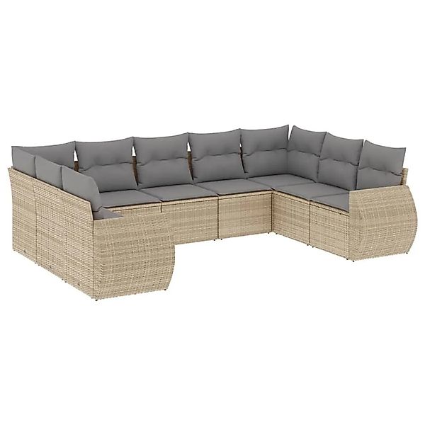 vidaXL 9-Tlg Garten-Sofagarnitur mit Kissen Beige Poly Rattan 3221798 günstig online kaufen