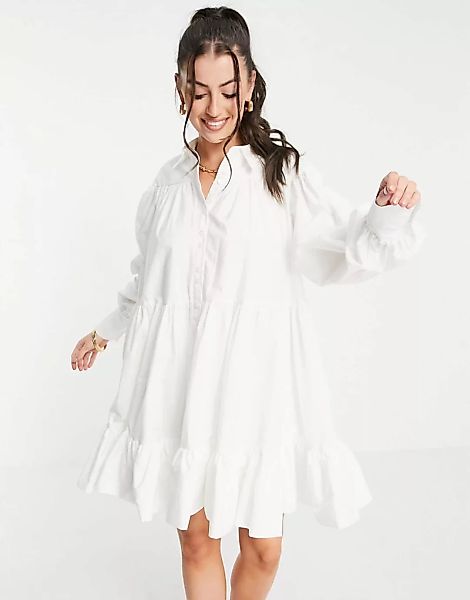 ASOS EDITION – Trapezförmiges Oversize-Mini-Hemdkleid in Weiß günstig online kaufen