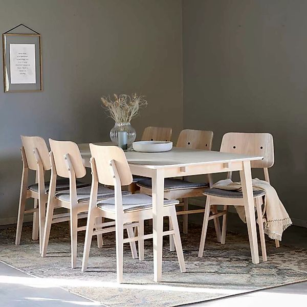 Komplette Essgruppe in Holz White Wash und Hellgrau sechs Stühlen (siebente günstig online kaufen