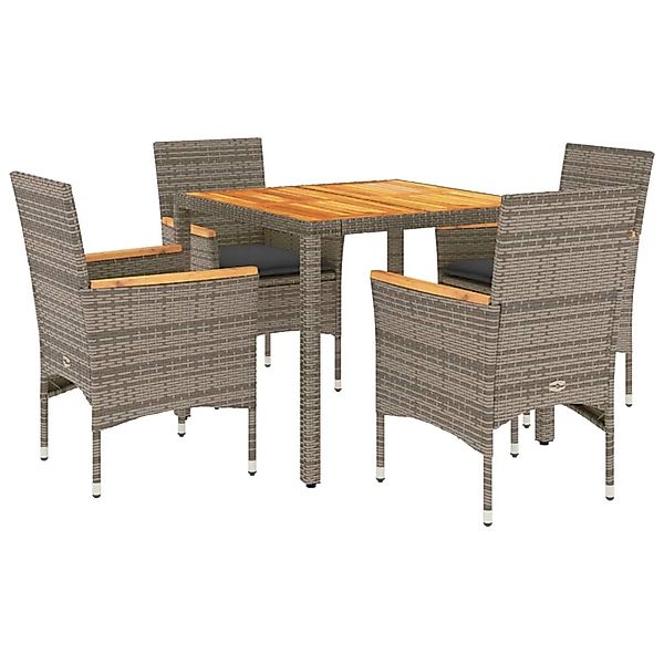 vidaXL 5-Tlg Garten-Essgruppe mit Kissen Grau Poly Rattan Akazie 3278634 günstig online kaufen