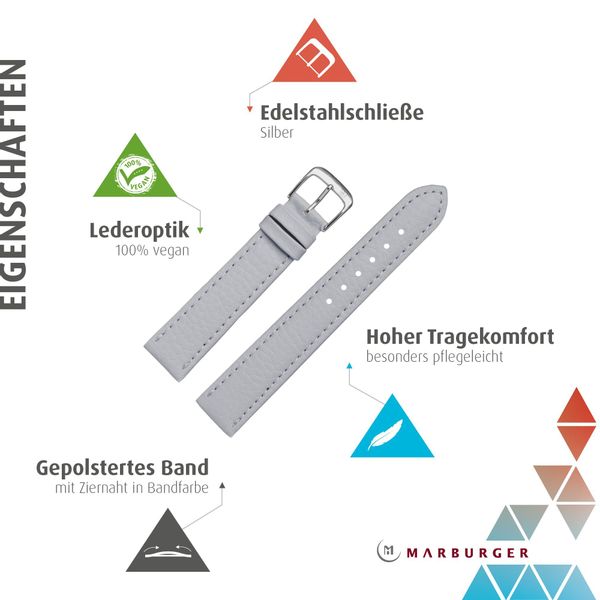 MARBURGER Uhrenarmband 20mm Kunststoff Vegan Grau günstig online kaufen
