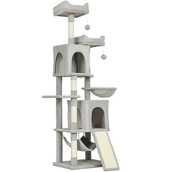 PawHut Katzenkratzbaum 177 cm – Spielturm mit 3 Ebenen, 2 Höhlen, 2 Liegefl günstig online kaufen