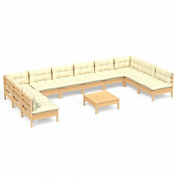 vidaXL 11-tlg Garten-Lounge-Set mit Creme Kissen Massivholz Kiefer Modell 1 günstig online kaufen