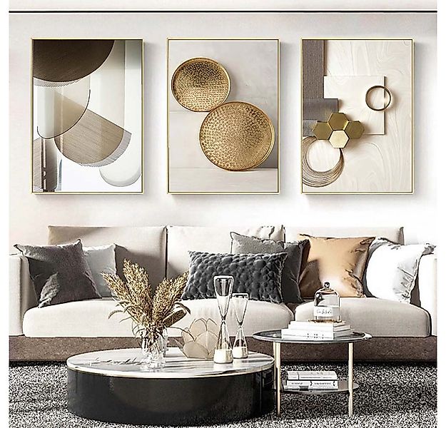 trends for living Wandbild Moderne Wanddekoration Set 3 geometrische Leinwa günstig online kaufen