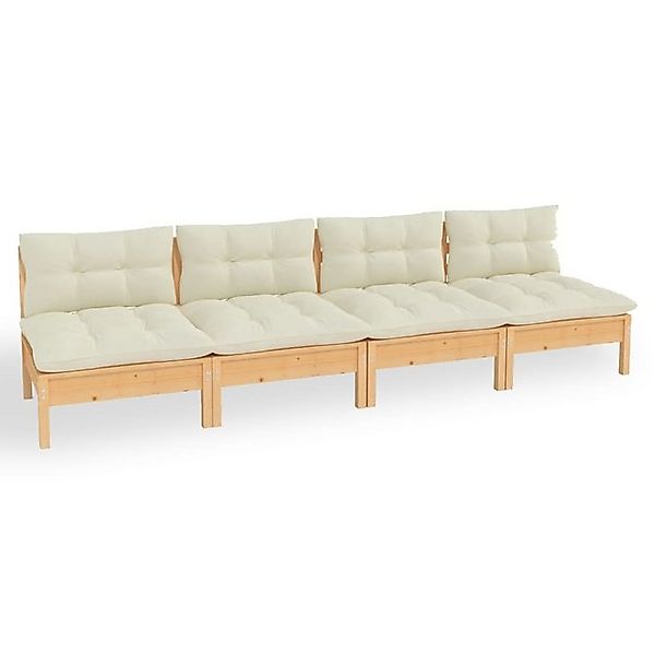 vidaXL Loungesofa 4-Sitzer-Gartensofa mit Creme Kissen Massivholz Kiefer, 1 günstig online kaufen