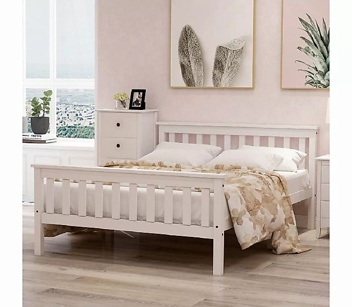 Celya Holzbett Doppelbett 140 x 200 cm Weiß, Massivholzbett mit Lattenroste günstig online kaufen