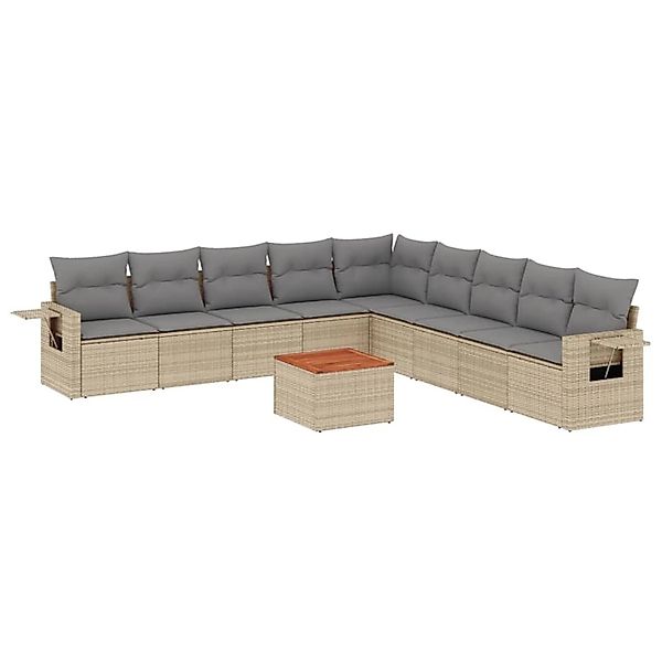 vidaXL 10-Tlg Garten-Sofagarnitur mit Kissen Beige Poly Rattan 3256941 günstig online kaufen