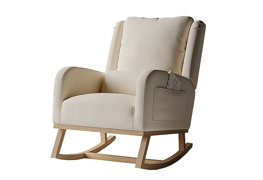 FUROKOY Schaukelstuhl Polster Relaxstuhl Leinen Schaukelsessel mit Holzsock günstig online kaufen