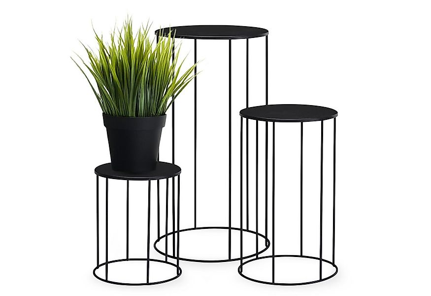 Spetebo Blumenhocker Metall 3er Set rund schwarz matt - 39 / 29 / 19 cm (An günstig online kaufen