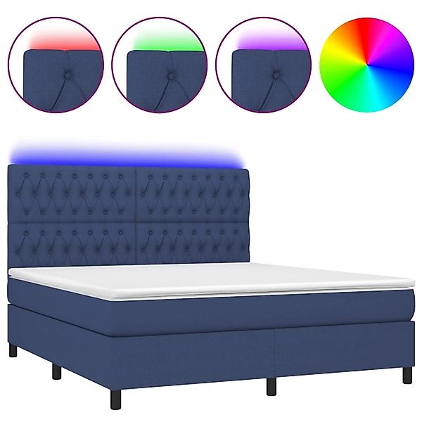 vidaXL Boxspringbett mit Matratze & LED Blau 160x200 cm Stoff 3135131 günstig online kaufen