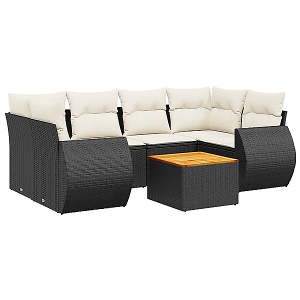vidaXL 7-Tlg Garten-Sofagarnitur mit Kissen Schwarz Poly Rattan 3257232 günstig online kaufen