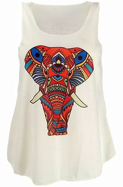 Guru-Shop T-Shirt Tanktop mit farbigem Ethnodruck - creme Elefant Festival, günstig online kaufen