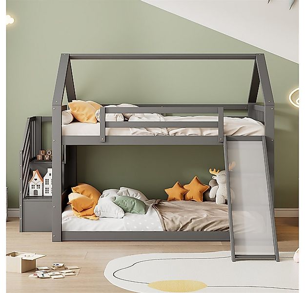 XDeer Etagenbett 140x200cm Etagenbett mit Stauraumtreppe und Rutsche, Kinde günstig online kaufen