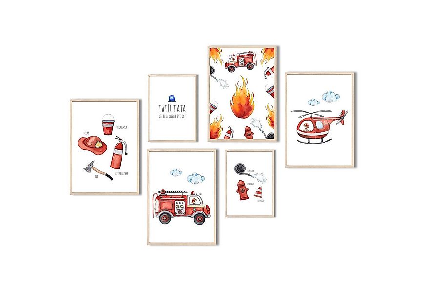 MeinBaby123® Poster Feuerwehr, Bilder Kinderzimmer Deko Jungs, Feuerwehraut günstig online kaufen