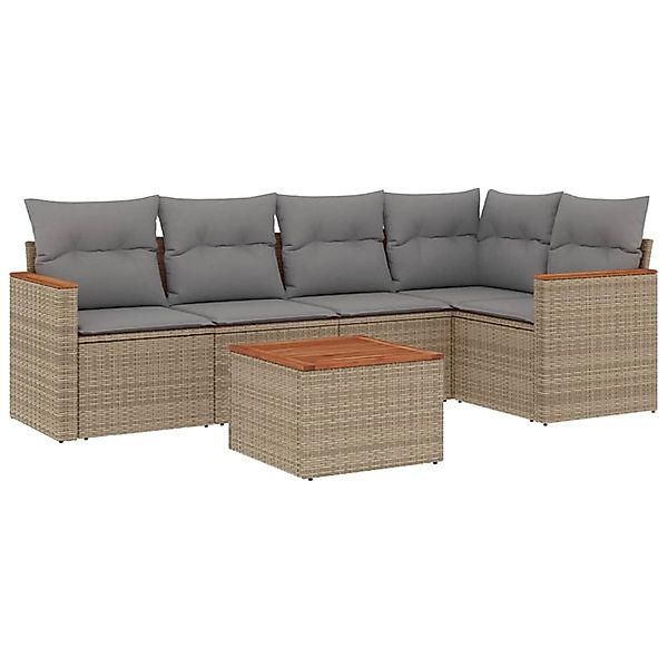 vidaXL 6-Tlg Garten-Sofagarnitur mit Kissen Beige Poly Rattan 3258356 günstig online kaufen
