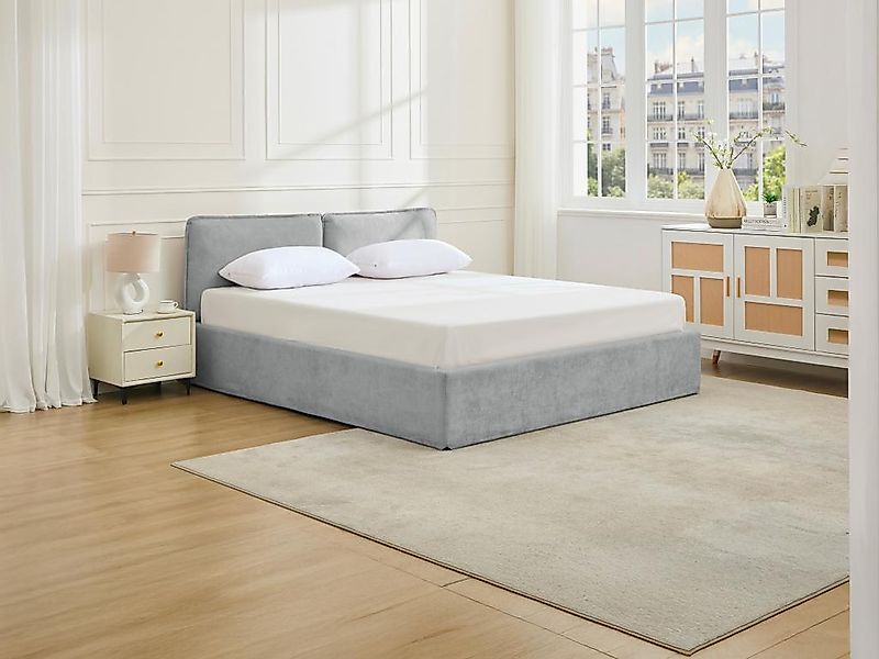 Bett mit Stauraum mit abnehmbarem Bezug – 180 x 200 cm – Stoff – Hellgrau + günstig online kaufen