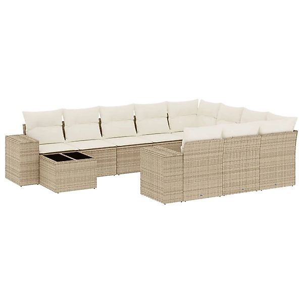 vidaXL 11-Tlg Garten-Sofagarnitur mit Kissen Beige Poly Rattan 3255465 günstig online kaufen