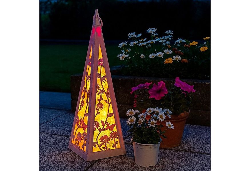 Online-Fuchs LED Laterne Pyramide mit Schmetterlingen & Blumen für draußen günstig online kaufen