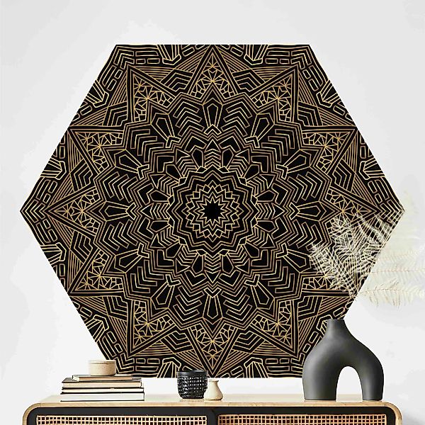 Hexagon Mustertapete selbstklebend Mandala Stern Muster gold schwarz günstig online kaufen