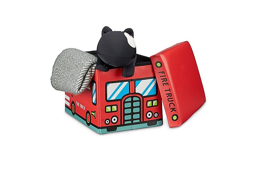 relaxdays Spielzeugtruhe Faltbare Spielzeugkiste mit Stauraum, Fire Truck günstig online kaufen