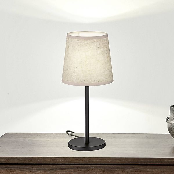 Tischleuchte Eve, Leinenschirm schwarz/sand günstig online kaufen