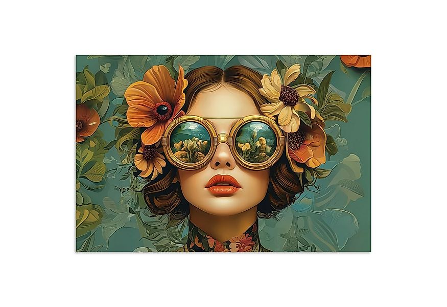 MuchoWow Poster Frau - Blumen - Schmetterlinge - Natur - Vintage, (1 St), P günstig online kaufen
