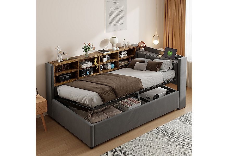 Merax Daybett mit Nachtlicht und Ladeanschluss (gepolstertes Kopfteil mit R günstig online kaufen