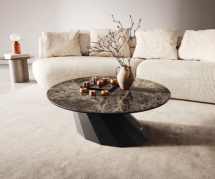 Couchtisch Edge Rund 90x90 cm Keramik Laminam® Emperador Extra Lucidato Dun günstig online kaufen