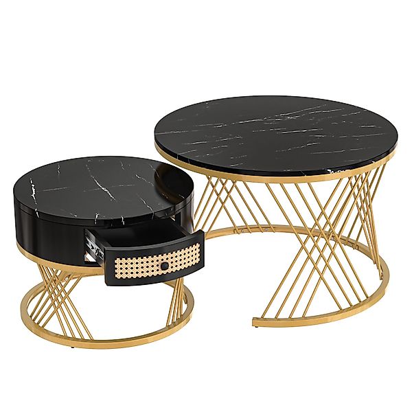 OKWISH Couchtisch 2-teiliges Couchtisch-Set mit Marmormuster günstig online kaufen