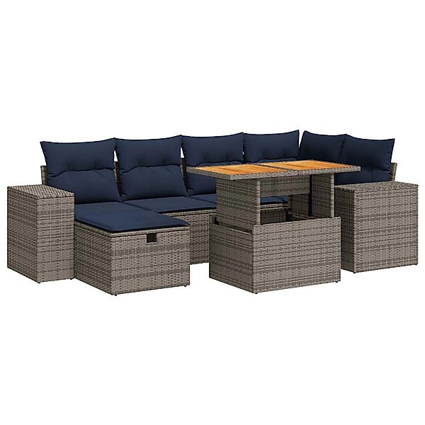 vidaXL 7-Tlg Garten-Sofagarnitur mit Kissen Braun Poly Rattan Akazie 332809 günstig online kaufen