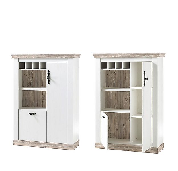 Lomadox Highboard FERNA-61, Pinie weiß und Oslo Pinie dunkel Nb. 105x146x37 günstig online kaufen