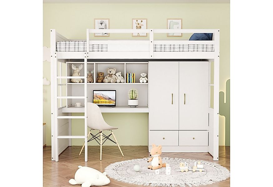Celya Hochbett Hochbett 90 x 200 cm, Mit Leiter, Mit Schreibtisch mit Staur günstig online kaufen