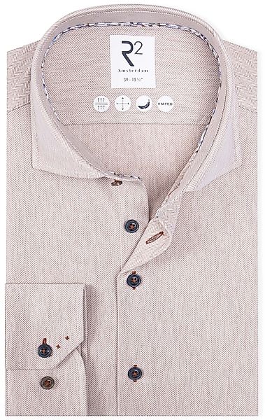 R2 Knitted Travel Hemd Herringbone Beige - Größe 39 günstig online kaufen