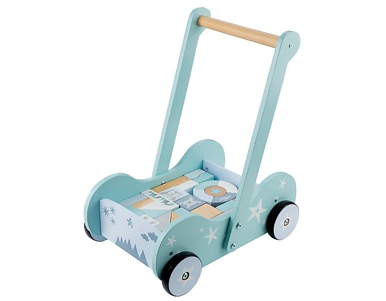 Playtive Puppenwagen PLAYTIVE® Holz-Schiebewagen Nordic blau 30 Holzbaustei günstig online kaufen