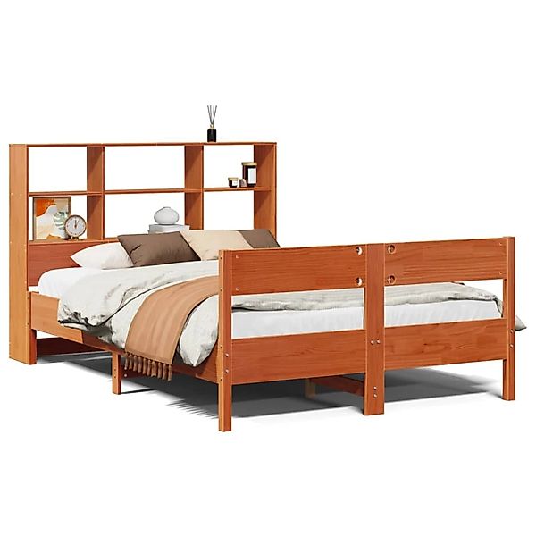 vidaXL Massivholzbett mit Regal ohne Matratze Wachsbraun 135x190 cm 3323004 günstig online kaufen