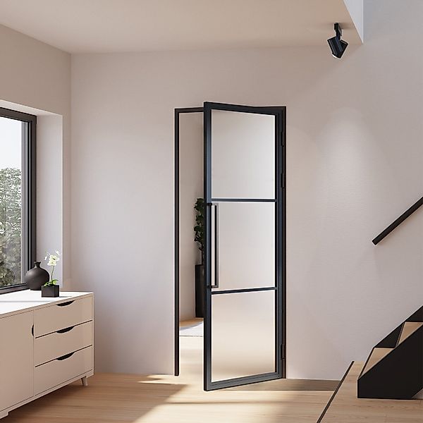 inova wohnen Zimmertür Glastür mit Stahlrahmen satiniertes Glas (Komplett S günstig online kaufen