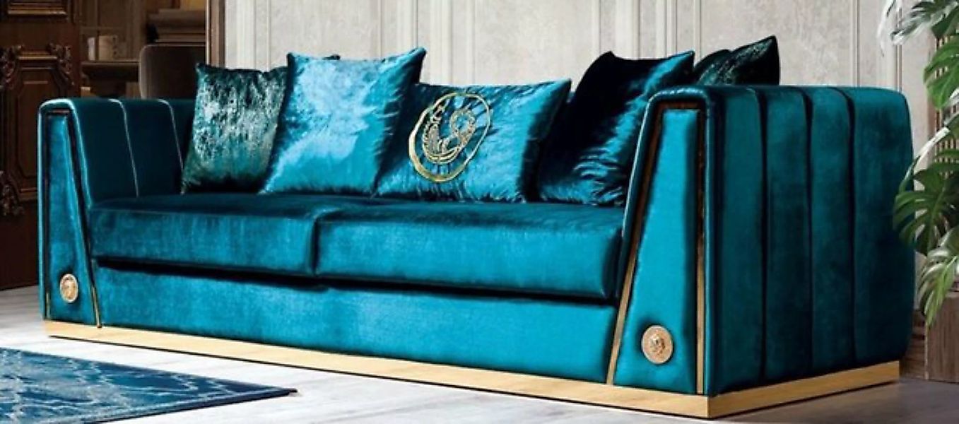 Casa Padrino Sofa Luxus Couch Türkis / Gold 260 x 90 x H. 76 cm - Edles Woh günstig online kaufen