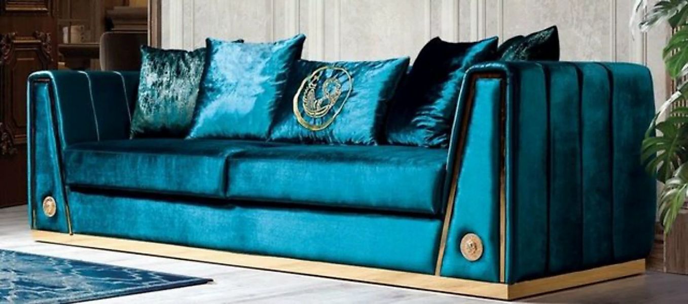 Casa Padrino Sofa Luxus Couch Türkis / Gold 260 x 90 x H. 76 cm - Edles Woh günstig online kaufen