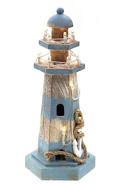 ELLUG Dekoobjekt Leuchtturm aus Holz in braun-blau mit LED-Lichtern zum Ste günstig online kaufen
