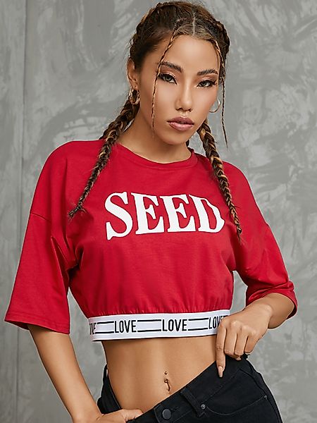 YOINS Letter T-Shirt mit kurzen Ärmeln und Rundhalsausschnitt günstig online kaufen