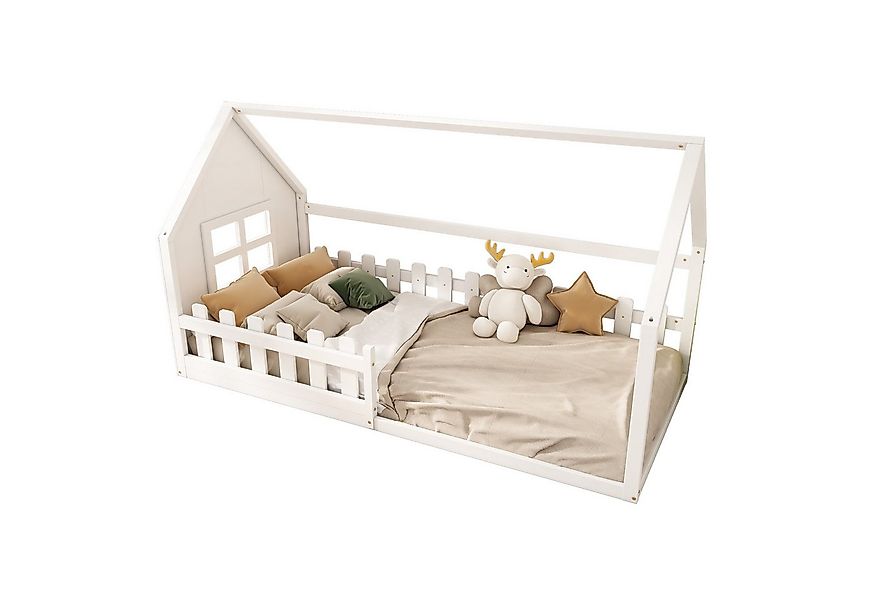 Flieks Massivholzbett, Kinderbett Hausbett Einzelbett 90x200cm mit Lattenro günstig online kaufen