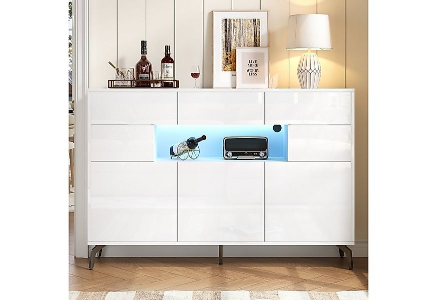 OKWISH Sideboard Hochglanz-Kommode mit LED-Lichtleiste (Kommode, Buffetschr günstig online kaufen
