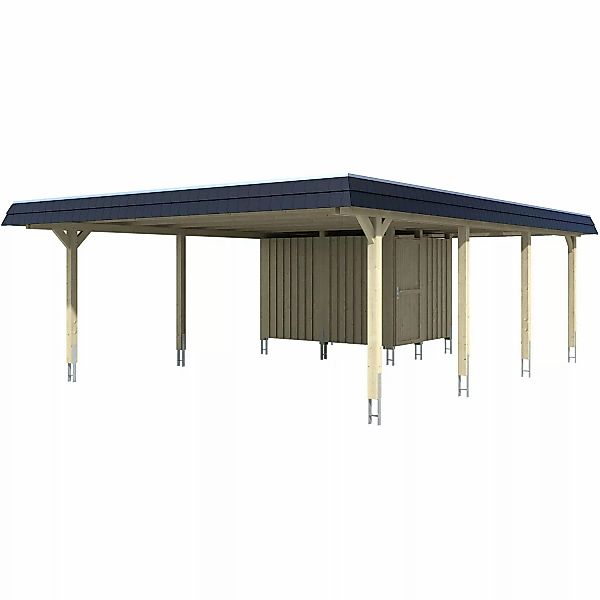 Skan Holz Doppelcarport Wendland Schiefergrau +Anbau 630x879 cm Alu-Dach Sc günstig online kaufen