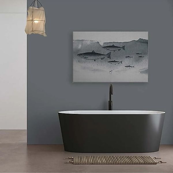 Bricoflor Fischschwarm Wanddeko Leinwandbild In Grau Für Küche Und Badezimm günstig online kaufen
