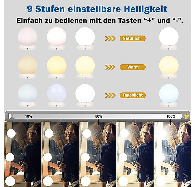 TUWENA LED-Lichtspiegel 3 Farben LED Spiegelleuchte, 9 Helligkeiten Dimmbar günstig online kaufen