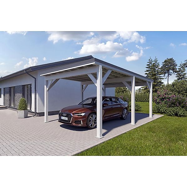 Holzbrüder Carport Ralf 24m² Reinweiß-Dunkelgrau günstig online kaufen