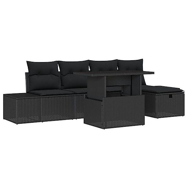 vidaXL Loungesofa 6-teiliges Garten Sofa Set mit Kissen Schwarz Poly Rattan günstig online kaufen